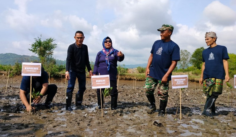 Bupati Lombok Barat Hadiri Kegiatan Dalam Rangka Mendukung Net-Zero Carbon, Koperasi Manggala Wanatani Indonesia Menanam 4.500 bibit Magrove di Tambak Desa Eyat Mayang